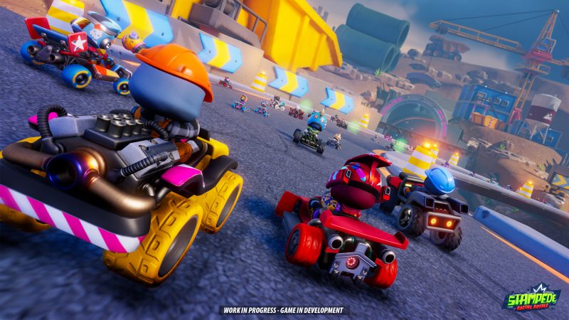 Screenshot from Stampede: Racing Royale featuring multiple karts and characters